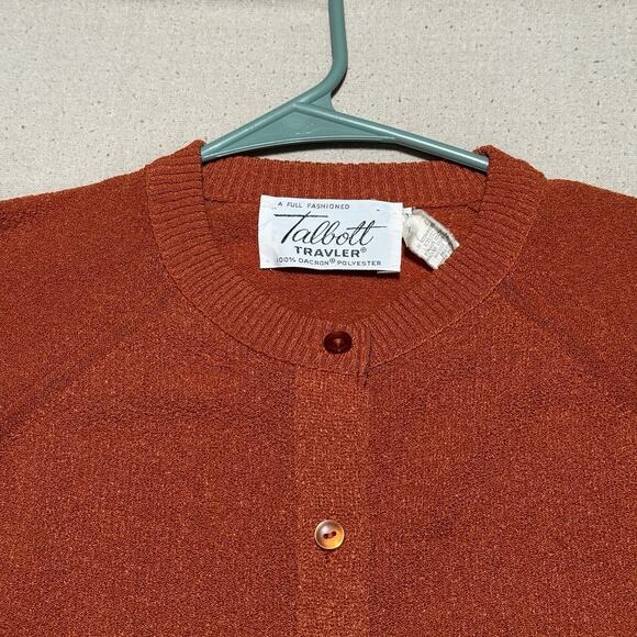 Talbott Sweaters - Vintage Talbott Traveler Button Up Cardigan Sweater 70s Burnt Orange Spice Sz 40